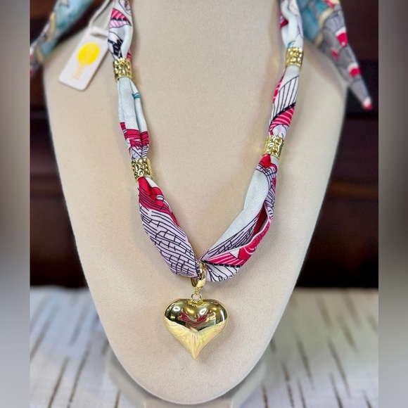 Host Pick!! Gemelli Scarf Necklace with Gold Heart Pendant – Statement Jewelry - Picture 4 of 7